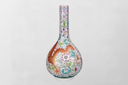 Chinese Qing Dynasty Gilt Edge Famille Rose Enamel Fortune Dragon Design Porcelain Vase