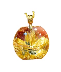 Exquisite Titanium Crystal Bead Pendant w 18K Gold Buckle