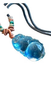 Beautiful Natural Aquamarine Carved Gourd Pendant w Hand Woven Necklace