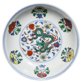 Chinese Doucai Fortune Dragon Design Porcelain Plate