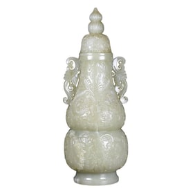 Superb Chinese Hetian Jade Carved Gourd Shape Vase