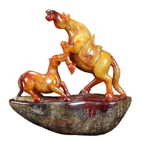 Superb Vintage Chinese Hetian Jade Carved Fortune Horse Statue