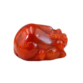 Chinese Nanhong Agate Carved Fortune Pixiu Pendant