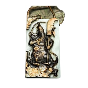 Vintage Chinese Hetian Jade Carved General Guangong Pendant