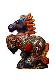 Vintage Meteorite Inlay DZI Agate & Shell & Gems Fortune Horse Statue