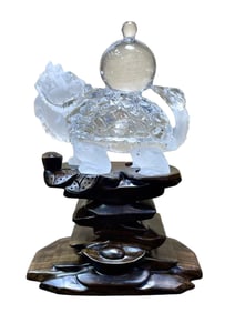 Exquisite White Crystal Carved Dragon Turtle Statue
