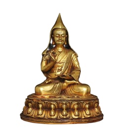Vintage Gilt Gold Copper Tsongkhapa Statue