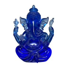Vintage Chinese Blue Peking Glass Carved Ganesha Buddha Statue