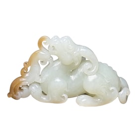 Superb Chinese Hetian Jade Carved Fortune Beast Statue