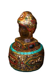 Vintage Gold Wire Inlay Crystal & DZI Agate & Turquoise & Shell & Gems Buddha Statue