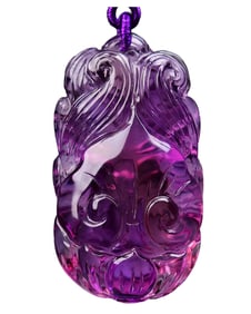 Beautiful Natural Amethyst Carved Nine-tailed Fox Pendant w Hand Woven Beads Necklace
