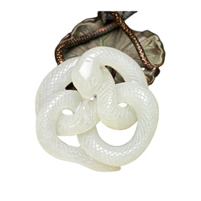 Chinese Natural Hetian Jade Carved Snake Pendant