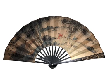 Chinese Watercolour On Xuan Paper Live In Remote Mountains Painting Fan