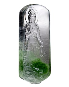 Beautiful Green Crystal Carved Kwan-yin Pendant