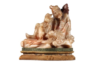 Vintage Chinese Shoushan Stone Carved Figure Statue - Jigong