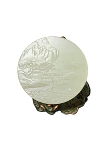 Chinese Natural Hetian Jade Low Relief Mountain River Scene Pendant
