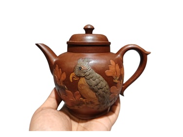 Chinese Yixing Zisha Clay Parrot Teapot w Artist Signed