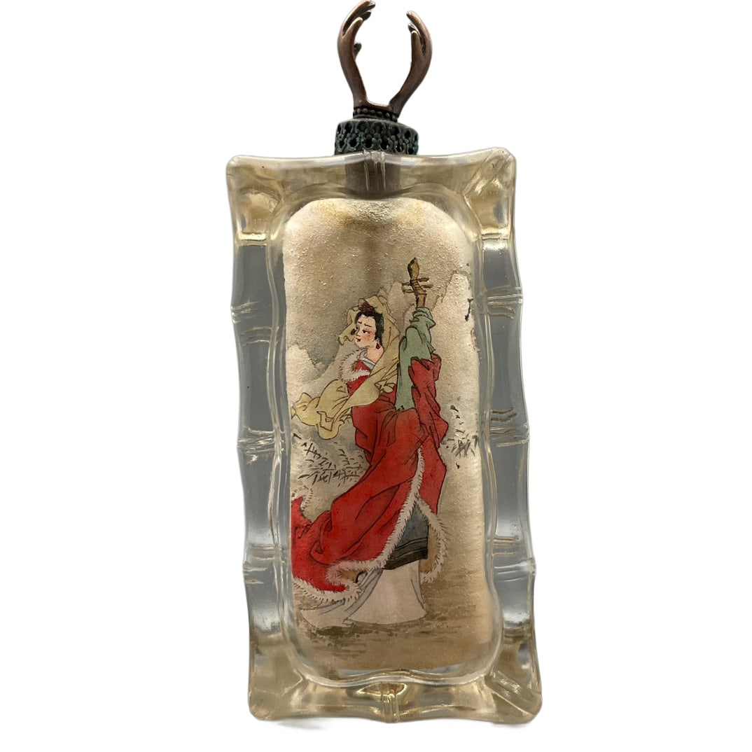 Old Chinese Peking Glass Inside Painting Beautiful Woman Design Snuff Bottle w Stopper (1 of 9)