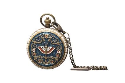 Vintage Bronze Enamel Mechanical Pocket Watch