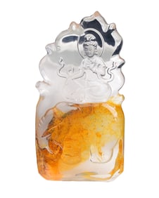 Beautiful Yellow Crystal Carved Samantabhadra Pendant