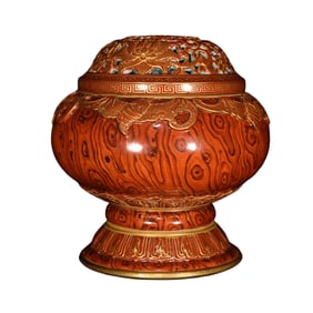 Chinese Qing Dynasty Gilt Gold Wood Grain Glaze Porcelain Incense Burner