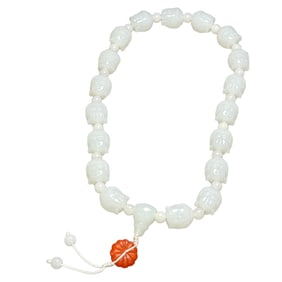 Superb Chinese White Hetian Jade Carved Buddha Head Beads Bracelet