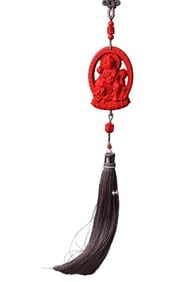 Chinese Cinnabar Carved Kwan-yin Pendant