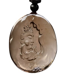 Beautiful Natural Crystal Carved Buddha Pendant w Hand Woven Necklace