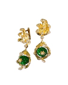 A Pair Beautiful 925 Silver Inlay Jadeite Earring