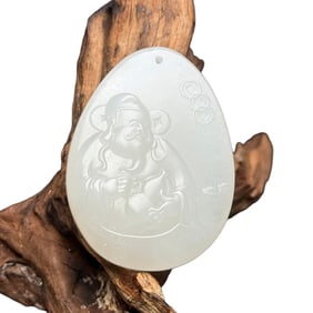 Superb Chinese Hetian Jade Carved Fortune Taoism Deity Pendant
