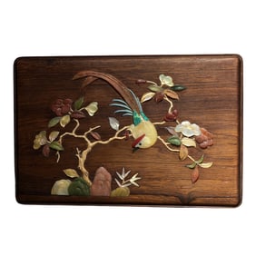 Vintage Chinese Huanghuali Wood Inlay Shell Flowers Bird Jewellery Box