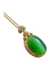 Exquisite 18K Gold Inlay Green Hetian Jade Lucky Pendant
