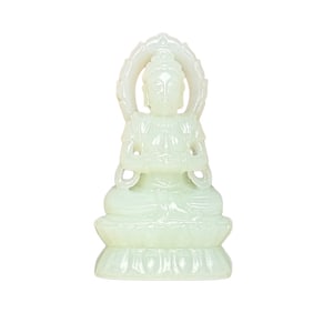 Chinese Hetian Jade Carved Kwan-yin Pendant