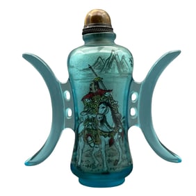 Old Chinese Peking Glass Inside Painting Figure Design Snuff Bottle w Stopper