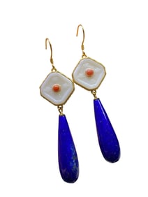 A Pair Beautiful 925 Silver Inlay Lapis Lazuli & Hetian Jade Earring