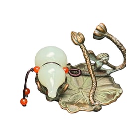 Chinese Hetian Jade Carved Gourd Pendant