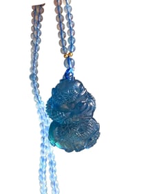 Beautiful Natural Aquamarine Carved Snake Pendant w Hand Woven Beads Necklace