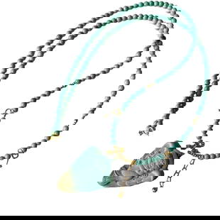 High Quality Natural Turquoise Carved Sea-maid Pendant w Hand Woven Beads Necklace: High Quality Natural Turquoise Carved Sea-maid Pendant w Hand Woven Beads NecklaceDimension: 31.4 x 24 x 9.4 (mm) 1.24 x 0.94 x 0.37 (inches)Dimension: 4.7 (mm) 0.18 (inches)Weight: 0.04 lbs/ 17.94