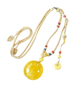 Beautiful Natural Beeswax Lucky Pendant w Hand Woven Necklace