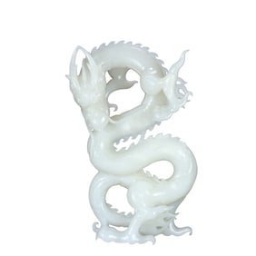 Exquisite Chinese White Hetian Jade Carved Fortune Dragon Statue