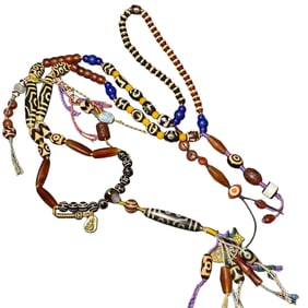 Hand Woven Tibetan 7 Eye DZI Agate & Agate Beads Necklace
