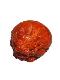 Chinese Nanhong Agate Carved Dragon Turtle Statue