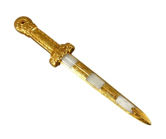 Chinese Gilt Gold Copper Inlay Hetian Jade Sword