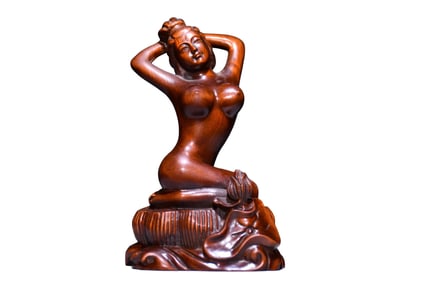 Vintage Chinese Boxwood Wood Carved Beautiful Woman Statue