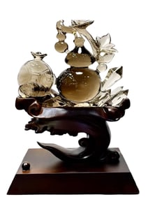 Exquisite Crystal Carved Fortune Gourd Statue