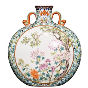 Chinese Qing Dynasty Gilt Edge Famille Rose Hundreds Of Flowers In Bloom Design Porcelain Vase