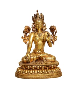 Tibetan Buddhism Gilt Gold Copper Tara Statue