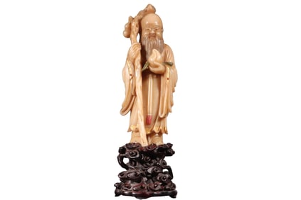 Vintage Chinese Shoushan Stone Carved Longevity Taoism Deity Statue