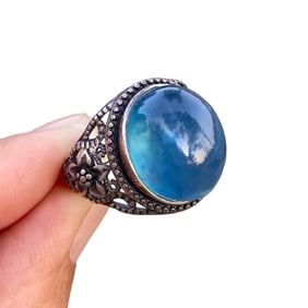 Beautiful 925 Silver Inlay Aquamarine Ring