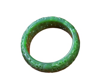 Inside Diameter 62.3mm Openwork Chinese Green Hetian Jade Bracelet